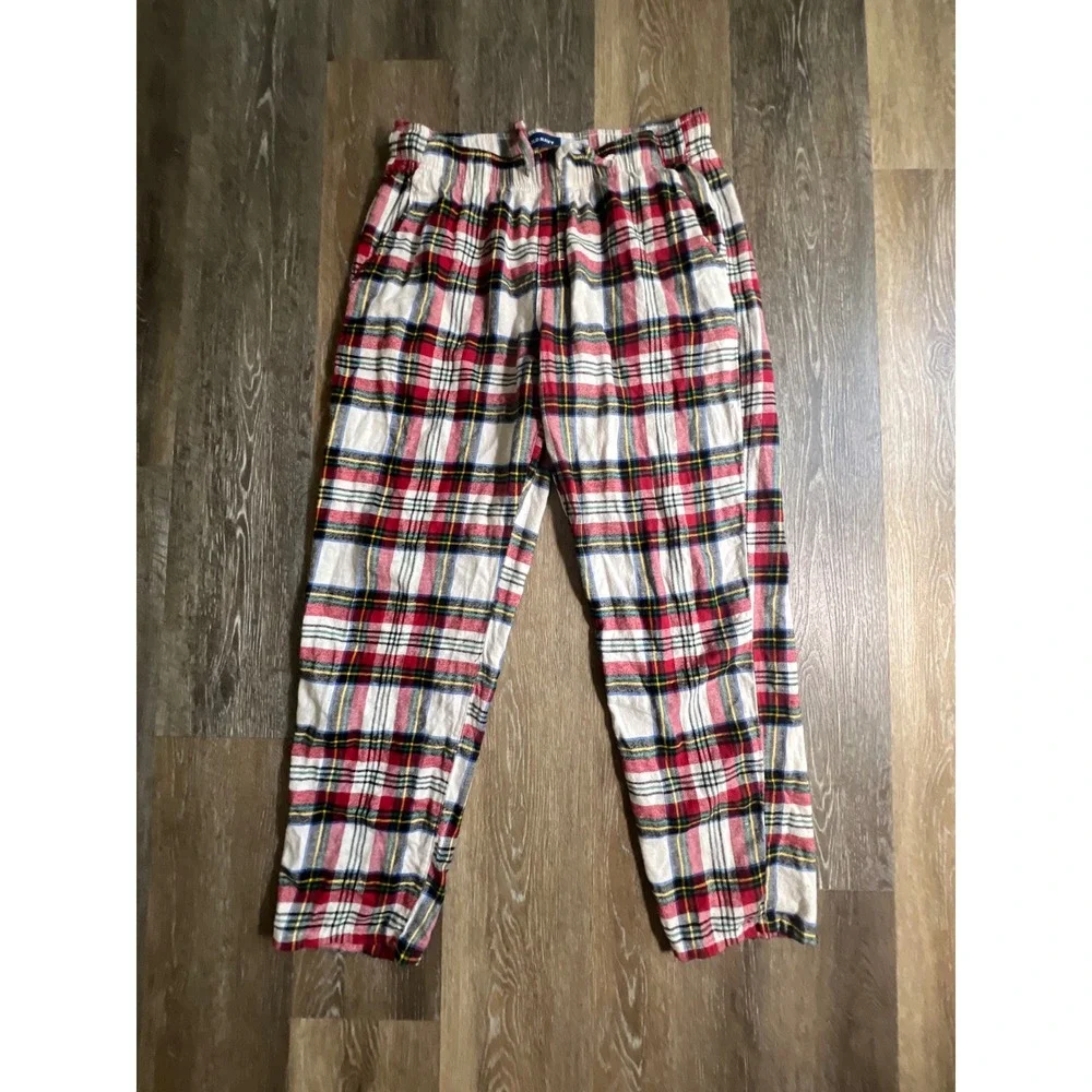 Old Navy Pajama Pants Mens Large Red White‎ Blue Plaid Drawstring Lounge Pockets